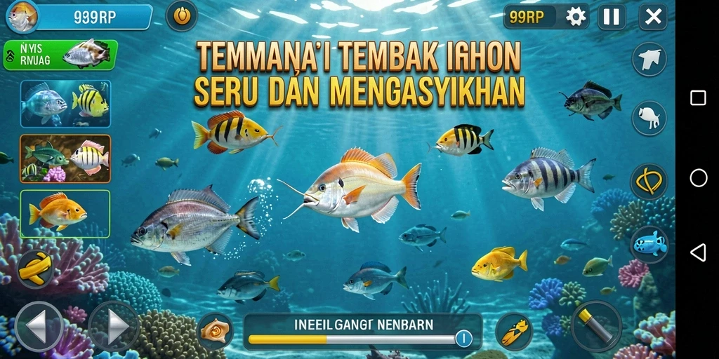 Tampilan seru gameplay dalam 99RP menembak ikan.