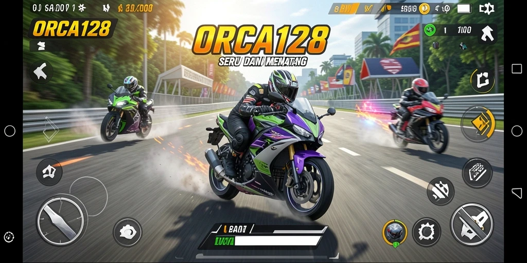 Tampilan aksi balapan motor yang mendebarkan dari ORCA128.