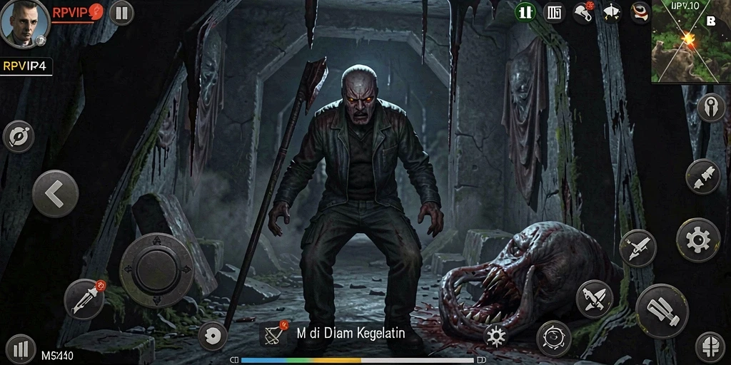Screenshot gameplay RPVIP4 menunjukkan suasana mencekam di ruang gelap.