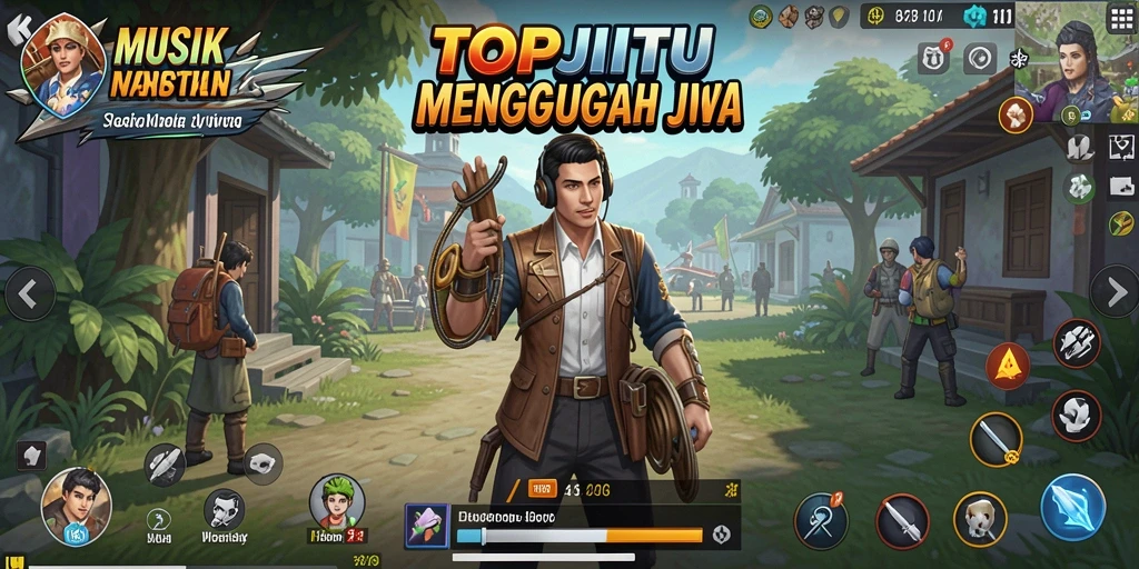 Tampilan gameplay dari aplikasi musik TOPJITU dengan koleksi lagu yang beragam.